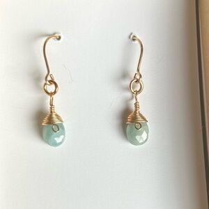 March GENUINE raw AQUAMARINE BIRTHSTONE stone delicate drop earrings NEW giftbox